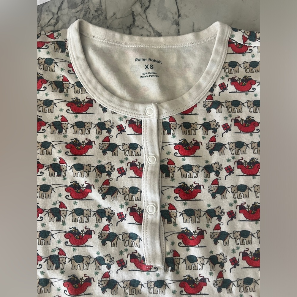 Roberta Roller Rabbit Elephant Christmas Pajama Set XS